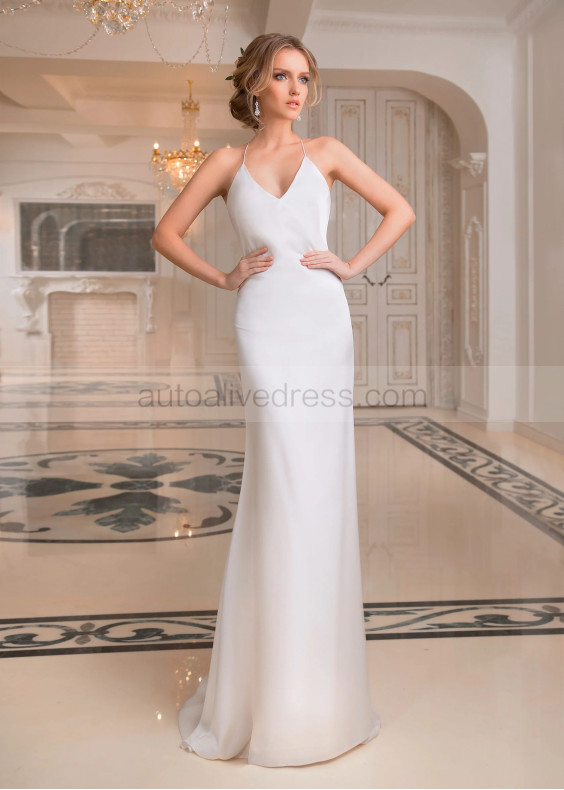 V Neck Ivory Satin Open Back Sexy Wedding Dress